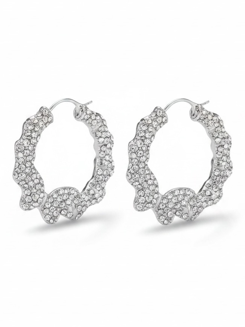 Crystal‎ Pave Silver Hoop Earrings - Women Jewelry